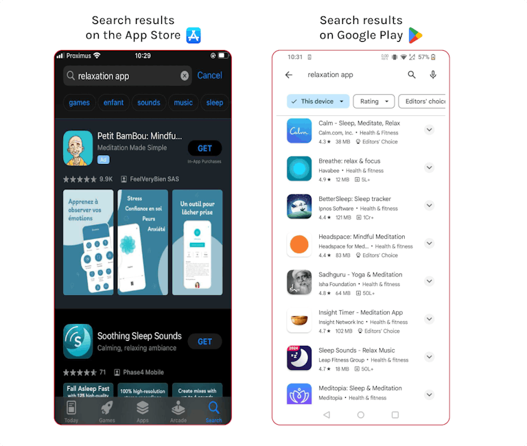App store optimization: Difference between App Store search results & Google Play search results