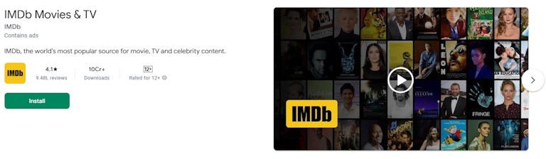 App preview videos: example of IMDb on Google Play which features a trailer video