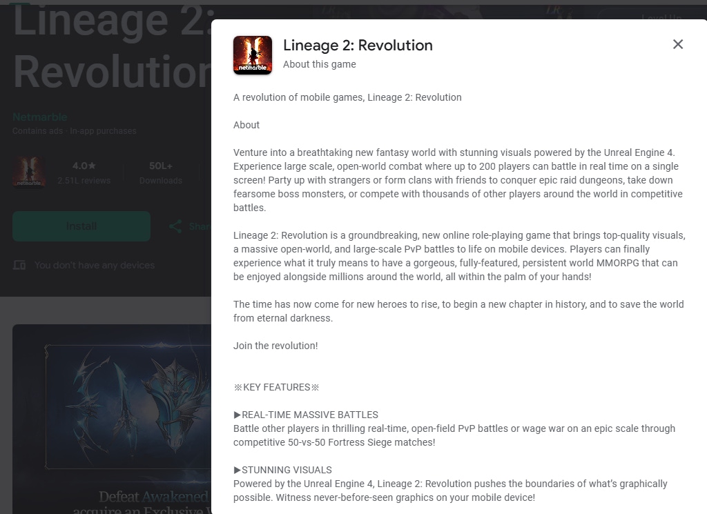 Example of Google Play Store keyword research implemented in long description