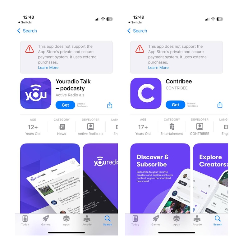 The App Store has started to show in-app warnings for apps using third-party payment links within the EU.