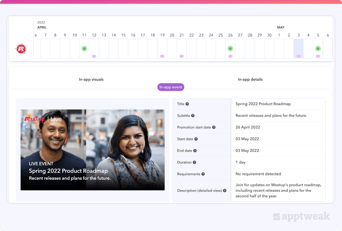 Meetup iOS 15 in app events example